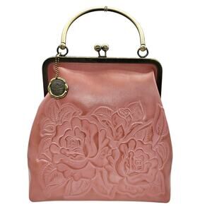 EUC Patricia Nash Novella Roses Pink Tooled Leather Kiss-lock Frame Handbag